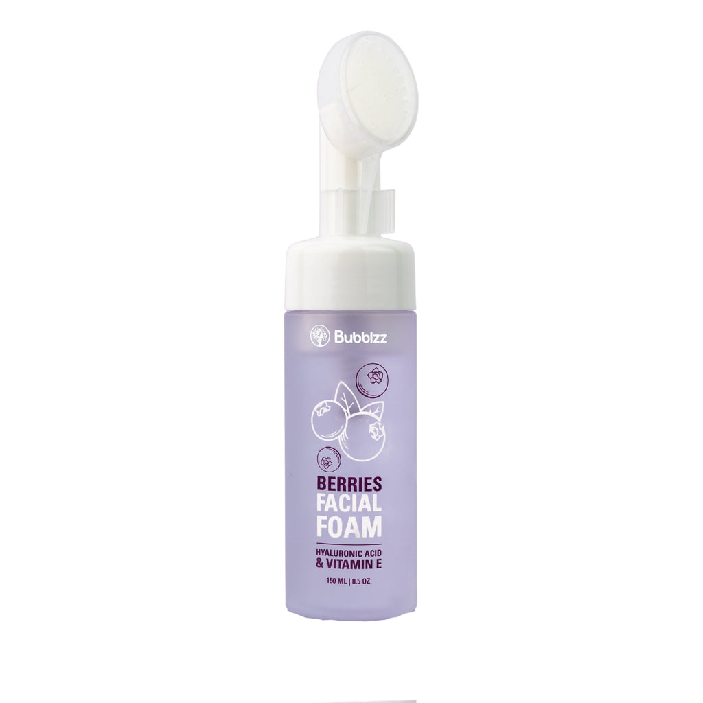 Bublizz Berries Facial Foam bottle with applicator on a white background