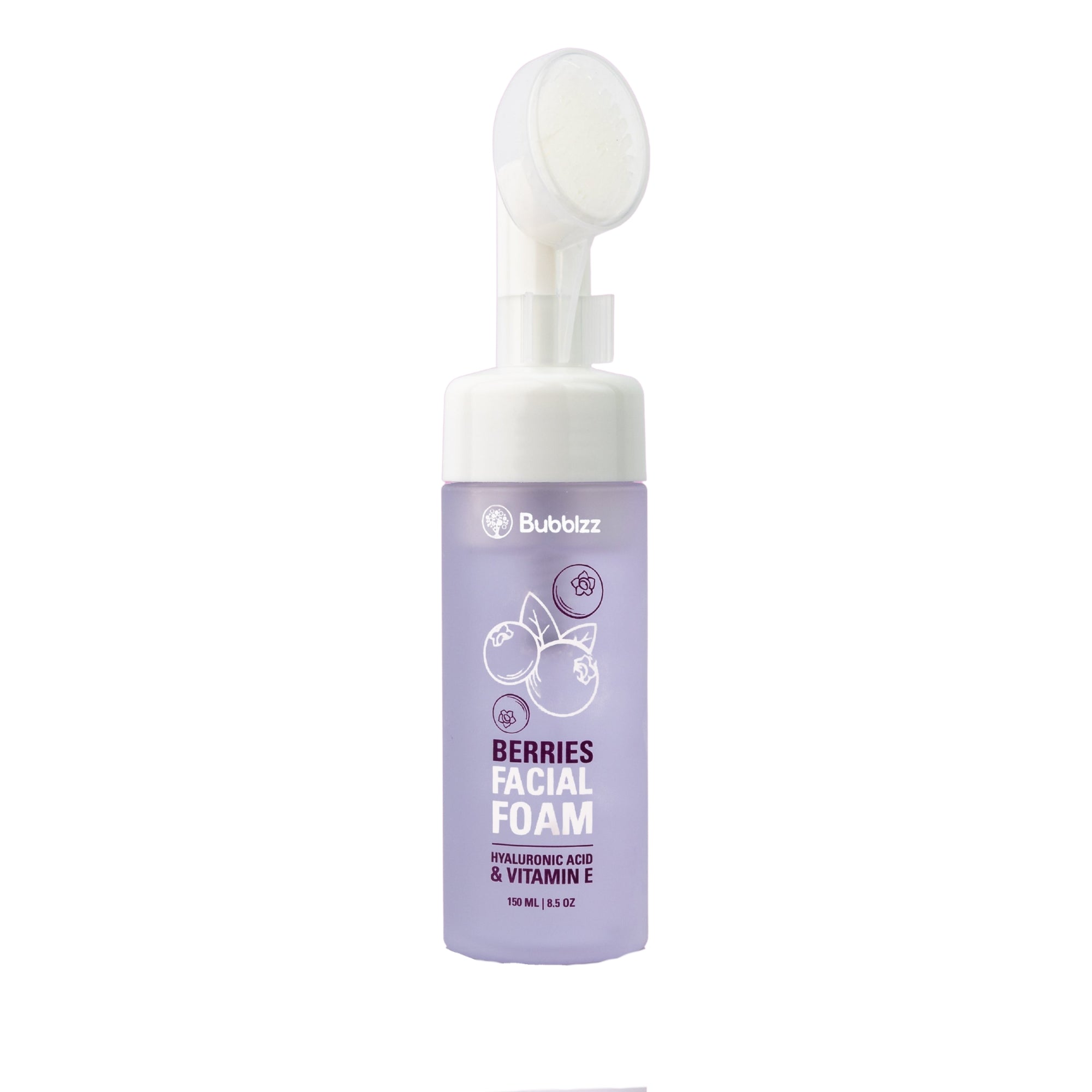 Bublizz Berries Facial Foam bottle with applicator on a white background