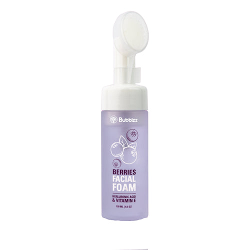 Bublizz Berries Facial Foam bottle with applicator on a white background