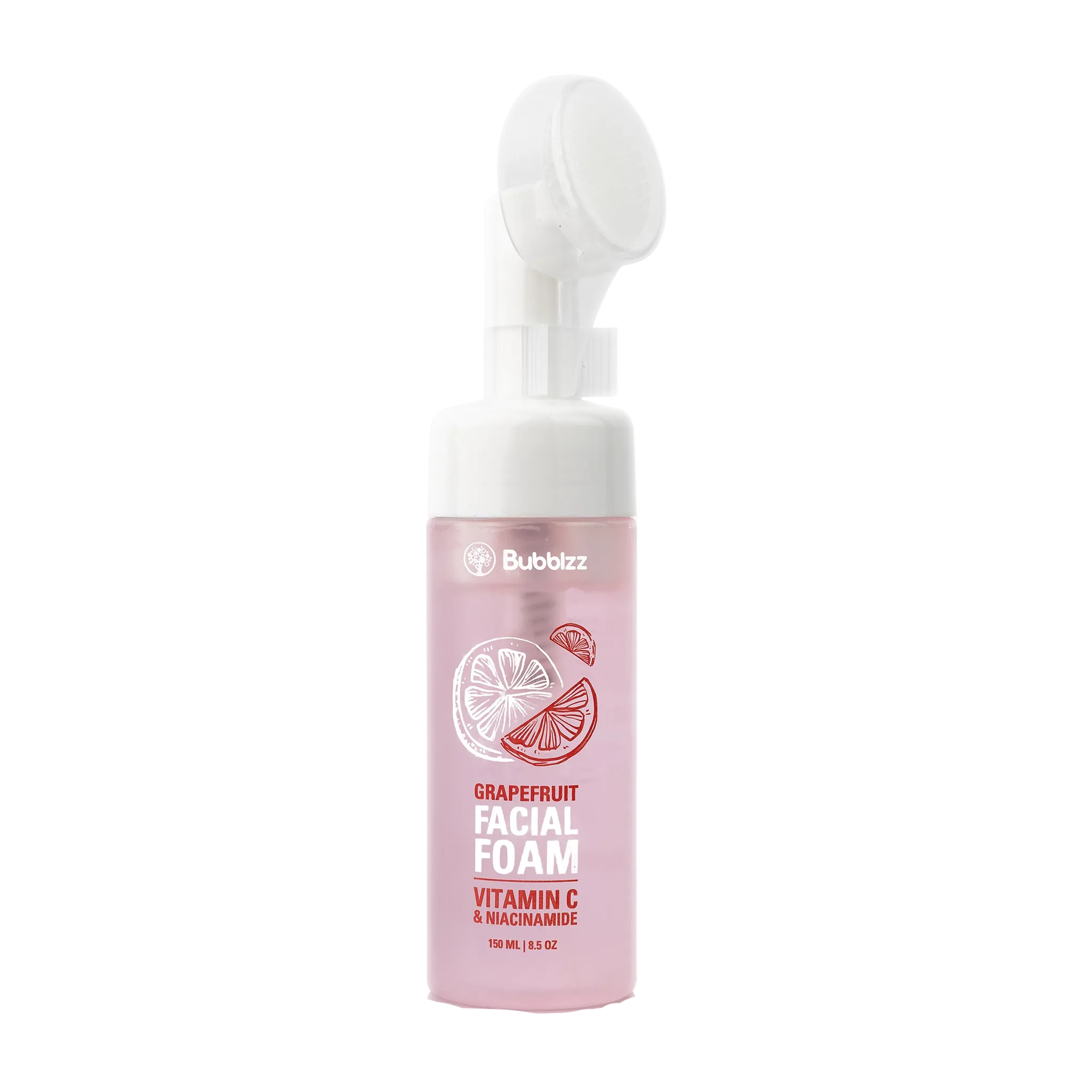 Bubblicz grapefruit facial foam with vitamin C and niacinamide on a white background, branded as 'Summer Essentials'.