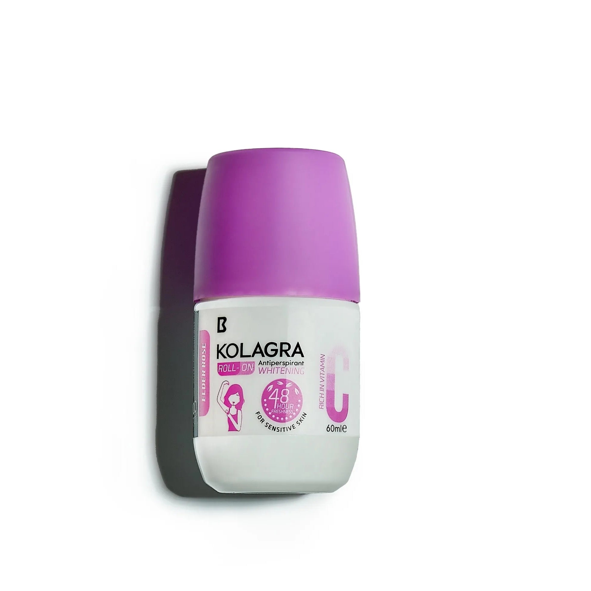 Kolagra antiperspirant roll-on with purple cap on a white background