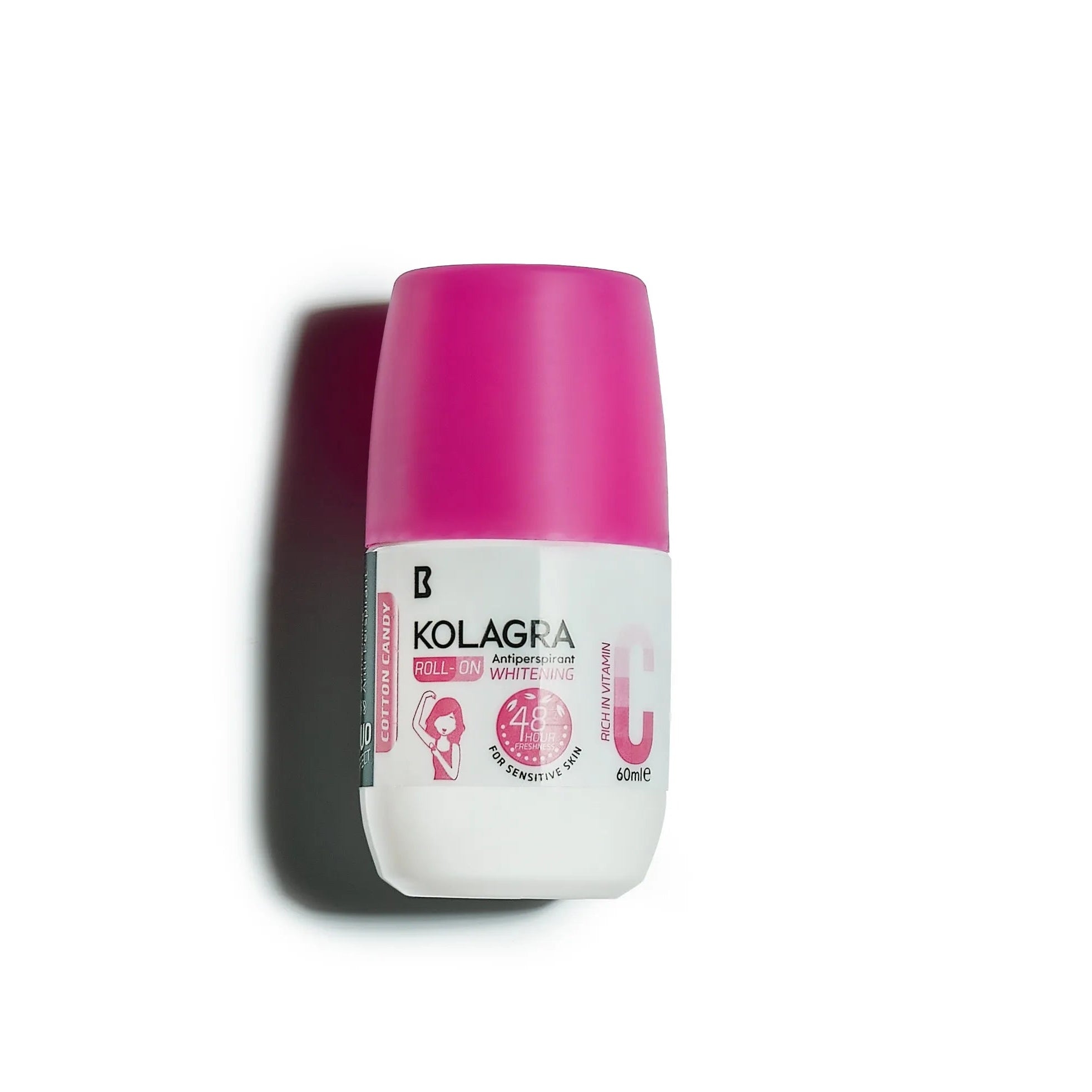 Kolagra roll-on deodorant with pink cap on a white background